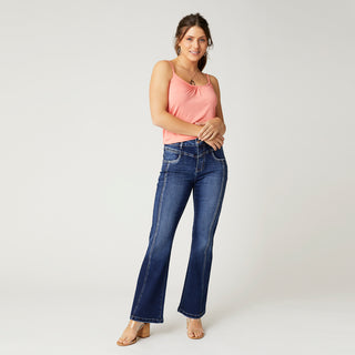 Everstretch Flare Jeans with Front Vertical Seaming - Dark Denim