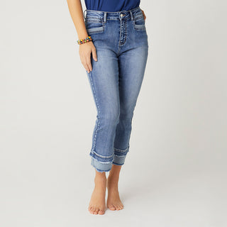 Everstretch Boyfriend Capri Jeans with Contrast Bottom - Medium Denim