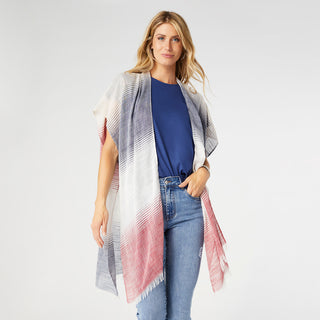 Vintage Striped Ruana - Red/White/Blue