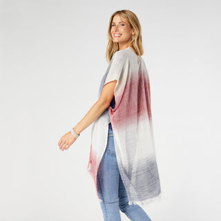 Vintage Striped Ruana - Red/White/Blue