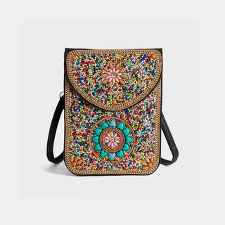 Artisan Beaded Crossbody - Turquoise/Pink Floral