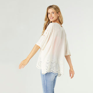 Luna Poncho with Embroidery - Natural