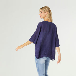 Luna Poncho with Embroidery - Navy