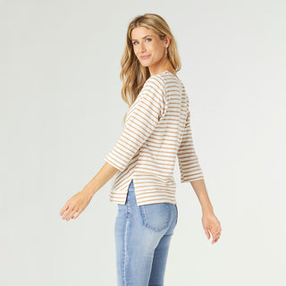 Paulie Striped V-Neck Top - Sand