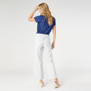 Fallon Wide Leg Striped Pant - Off White/Blue