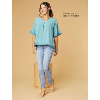 Aspen Flowy Ruffle Edge Top - Sage