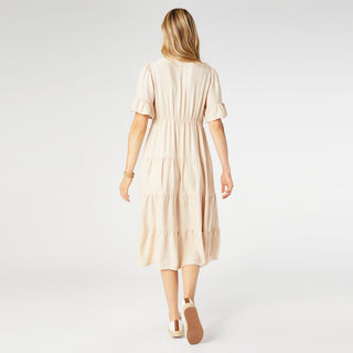 Margaux Tiered Ruffle Sleeve Dress - Natural
