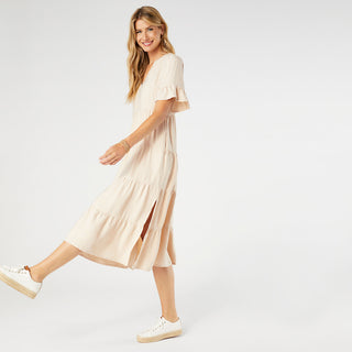 Margaux Tiered Ruffle Sleeve Dress - Natural