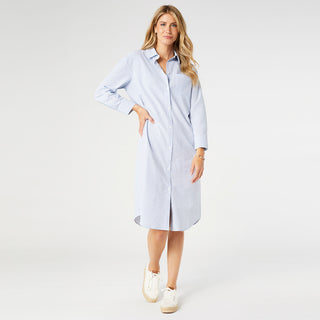 Brenna Button-Up Maxi Dress - Blue/White