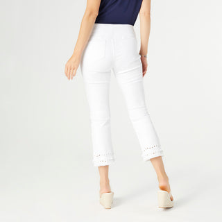 OMG Capri Jeans with Embroidered Eyelet Trim - Crisp White