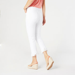 OMG ZoeyZip Capri Jeans with Fringe - Crisp White