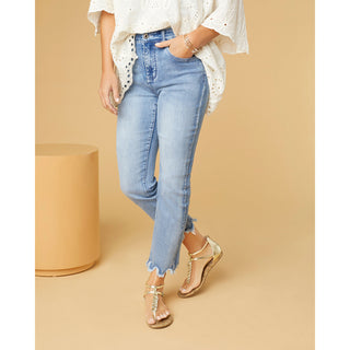 Everstretch Capri with Scalloped Trim - Medium Denim