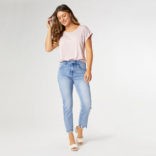 Everstretch Capri with Scalloped Trim - Medium Denim