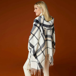 Journee Brushed Hooded Ruana - Ivory/Black