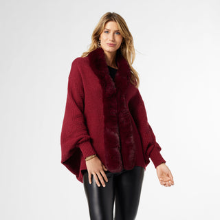 Arya Cardigan with Faux Fur Trim - Burgundy