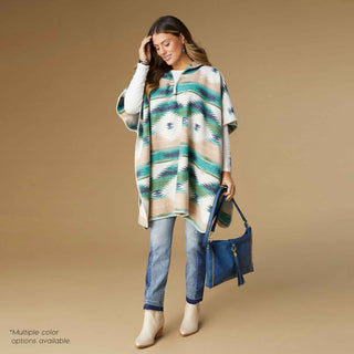 Autumn Dreams Hooded Ruana - Ivory/Teal