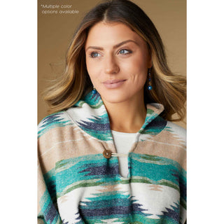 Autumn Dreams Hooded Ruana - Ivory/Teal