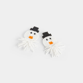 Snowman Beaded Earrings - White