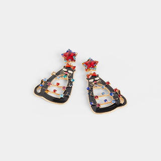 Christmas Tree Cat Earrings - Black