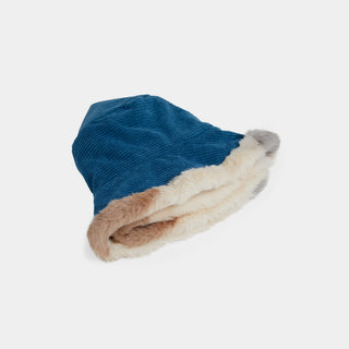 Plaid Faux Fur Reversible Hat - Teal