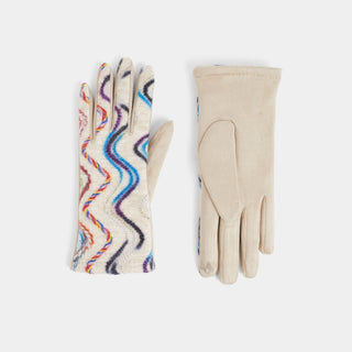 Wavy Felt Touchscreen Gloves - Tan Multi