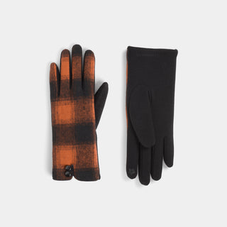 Button Top Plaid Touchscreen Gloves - Rust Plaid