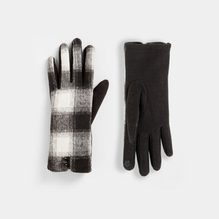 Button Top Plaid Touchscreen Gloves - Black Plaid