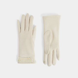 Pearl Cuff Touchscreen Gloves - Natural