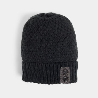 Tab Winter Knit Hat - Black