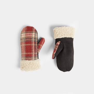 Sherpa Plaid Mittens - Red