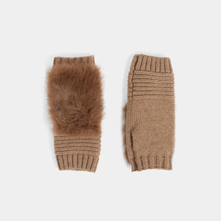 Faux Furry Fingerless Gloves - Tan