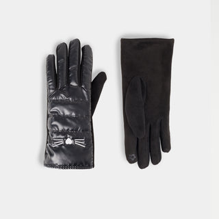 Cat Face Puffer Touchscreen Gloves - Black