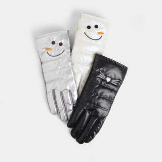 Snowman Puffer Touchscreen Gloves - Iridescent White