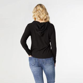 Danna Hooded Baby Rib Top - Black