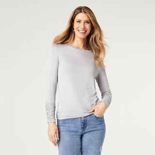 Scrunch Sleeve Crew Neck Tee - Silver