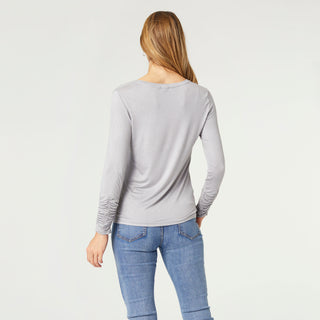 Scrunch Sleeve Crew Neck Tee - Silver