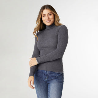 Kamryn Funnel Neck Rib Knit Top - Charcoal Heather