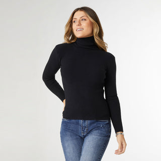 Kamryn Funnel Neck Rib Knit Top - Black