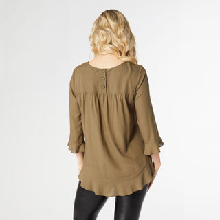 Virginia Ruffle Sleeve Top - Olive Night