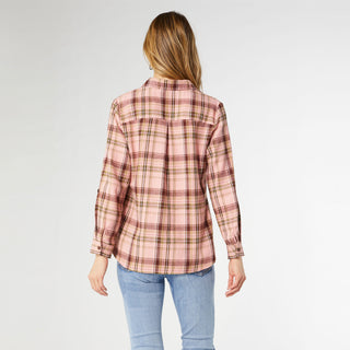 Gracelyn Flannel Top with Side Pockets - Dusty Rose Plaid
