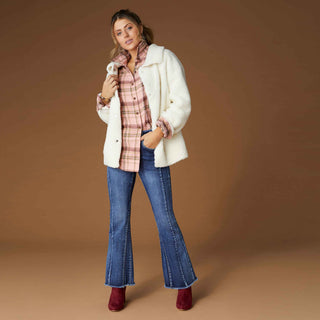 Gracelyn Flannel Top with Side Pockets - Dusty Rose Plaid