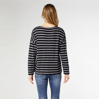 Charlee Striped Sweater Knit Top - Black/Grey