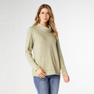 Rory Supersoft Cowl Neck Top - Olive Heather