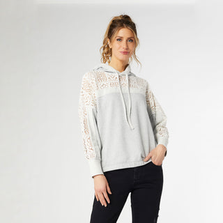 Wynter Hooded Sweatshirt with Lace Panels - Heather Grey/Ivory