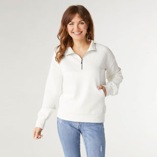 Lyla Half-Zip Top with Side Pockets - White