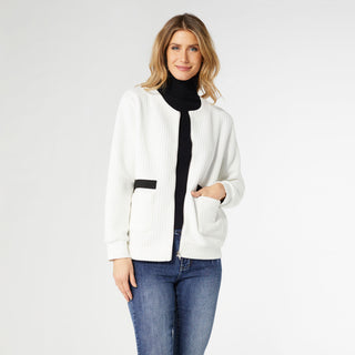 Lexi Quilted Zip-Up Top with Front Pockets - Ivory