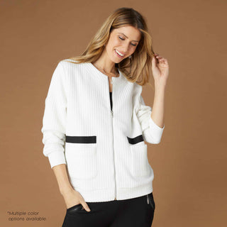 Lexi Quilted Zip-Up Top with Front Pockets - Ivory