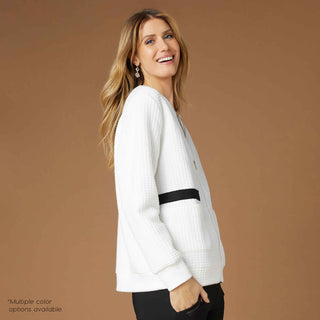 Lexi Quilted Zip-Up Top with Front Pockets - Ivory