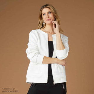 Lexi Quilted Zip-Up Top with Front Pockets - Ivory