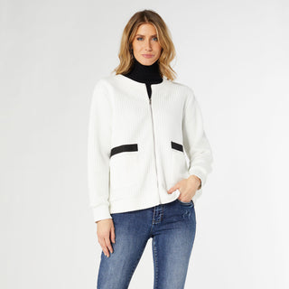 Lexi Quilted Zip-Up Top with Front Pockets - Ivory